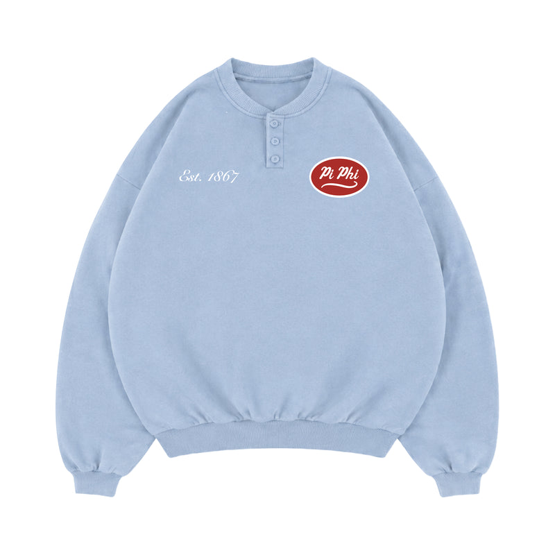 Kansas Pi Phi Heavyweight Patch Work Henley Crewneck