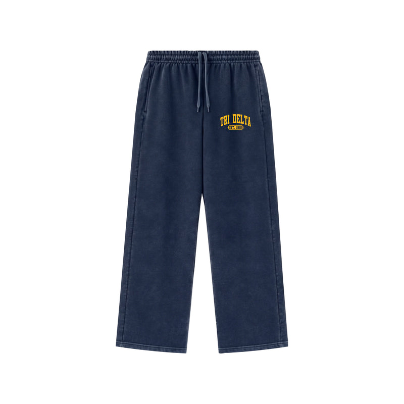 Maryland Tri Delta Embroidered Washed Navy Open Bottom Pants