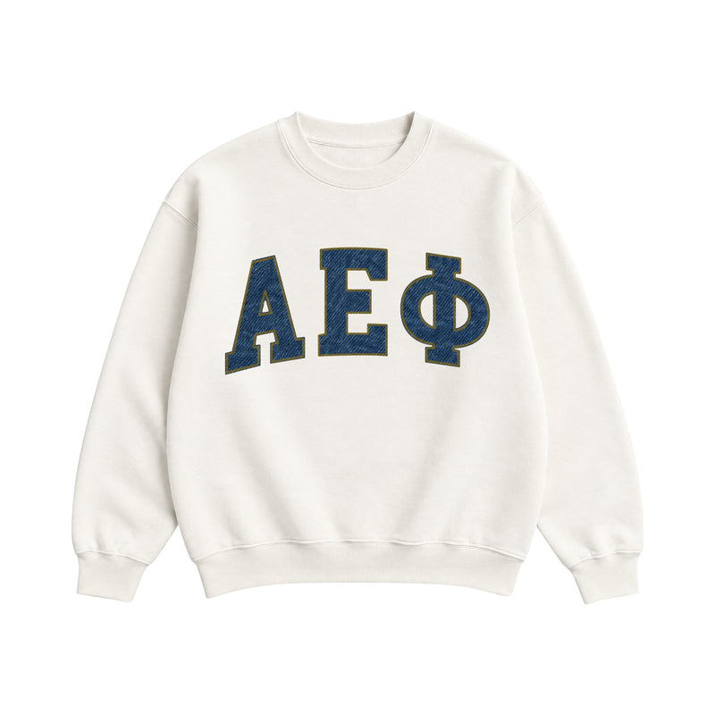 Wisco AEPhi Applique Emboidered Denim Crewneck