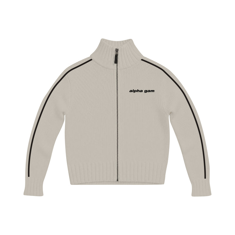 HPU Alpha Gam Embroidered Knit Mockneck Zip Up