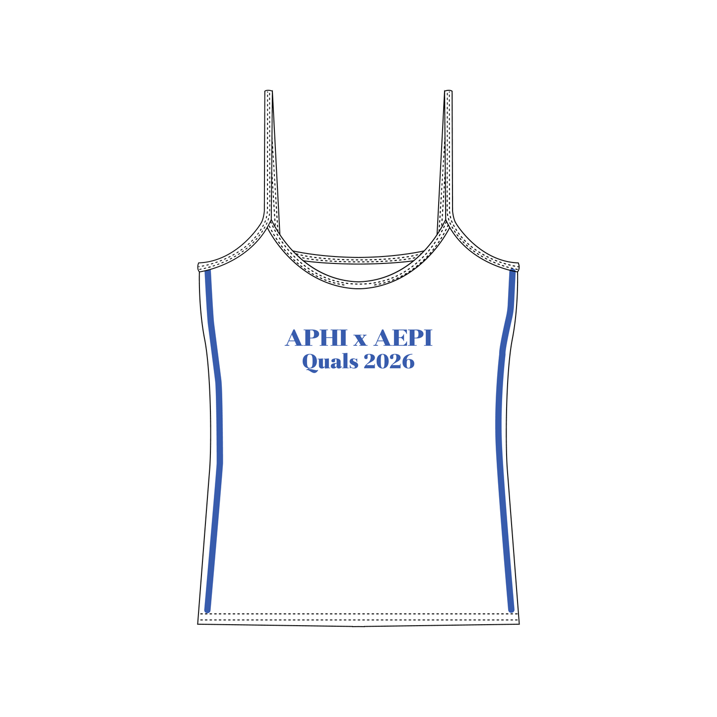 ALPHA PHI QUALS EMBROIDERED SPAGHETTI STRAP TANK