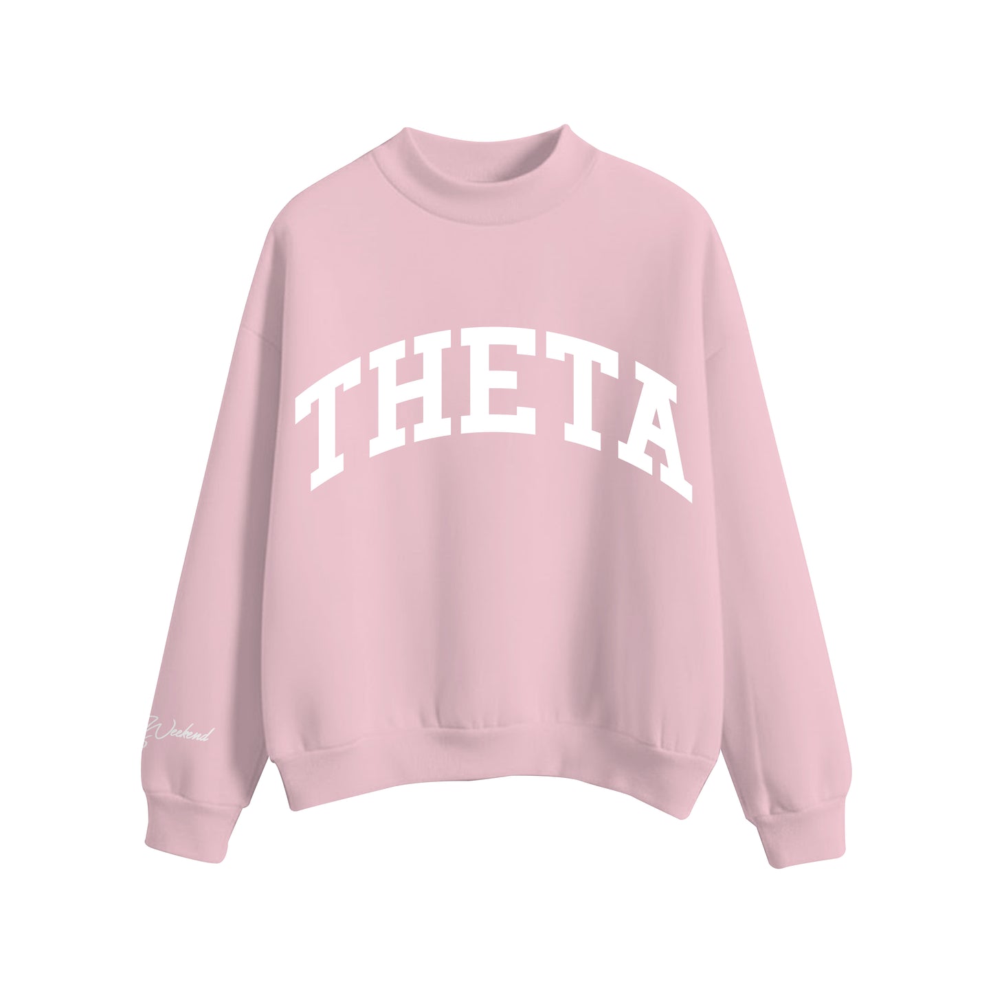 PINK PATCHWORK EMBROIDERED MOCKNECK