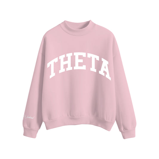PINK PATCHWORK EMBROIDERED MOCKNECK