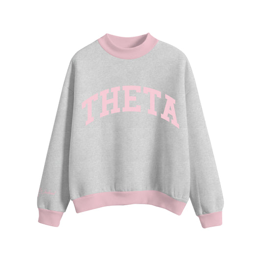 GREY PATCHWORK EMBROIDERED GREY MOCKNECK