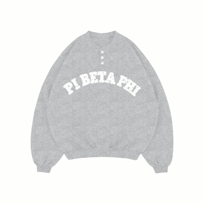 Indiana Pi Phi Applique Embroidered Henley Crewneck