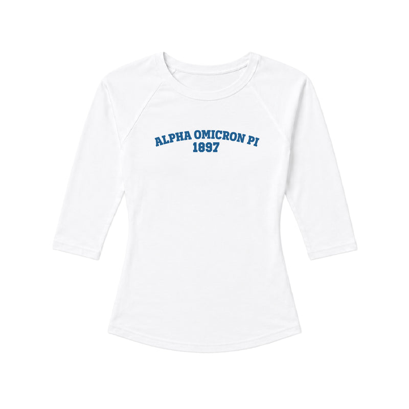 FIU AOPi Applique Embroidered  3/4 Sleeve Tee