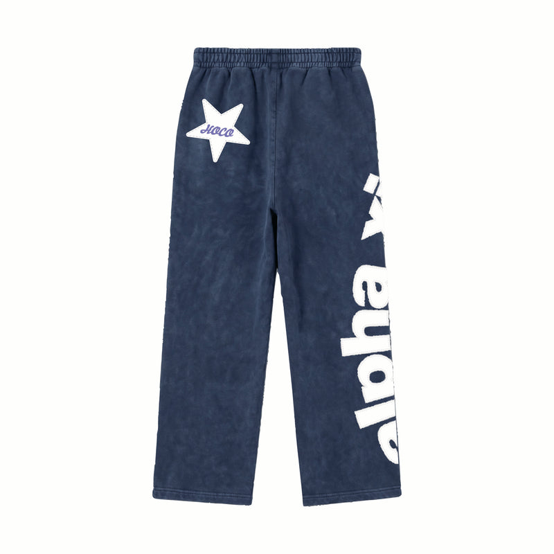 Indiana AXID Applique Embroidered Washed Denim Blue Open Bottom Pant