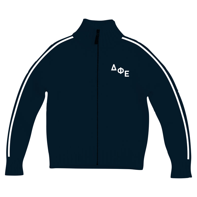 NYU DPhiE Knit Embroidered Mockneck Zip Up