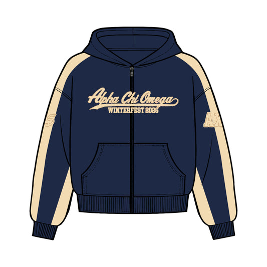 MICH AXO WINTERFEST PATCHWORK/EMBROIDERED ZIP UP HOODIE