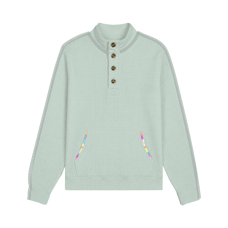 IU AXO Waffle Knit Distressed Mockneck Crewneck