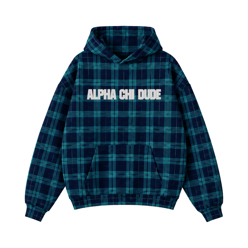 Indiana AXO Dudes Weekend Heavyweight Plaid Appliqué Embroidered Hoodie